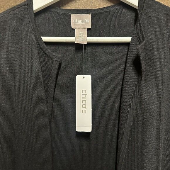 Chicos Long Cardigan vest Colorblock Black white Size 0 small - Picture 3 of 8